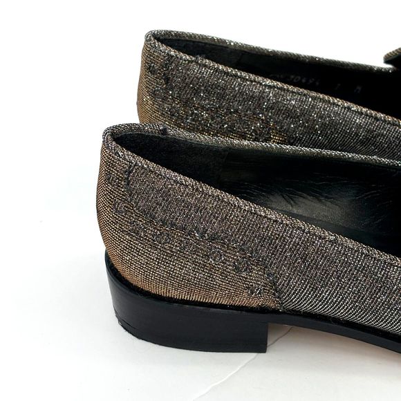 Stuart Weitzman Womens 7 Leather Colorblock Pattern Metallic Gold Silver Loafers - Picture 9 of 16